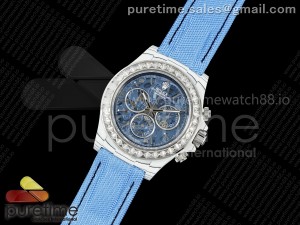 Daytona ZIF REMOULD White Carbon SONIC Best Edition Blue Skeleton Dial Diamonds Bezel on Blue Nylon Strap SA4130