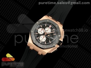 Royal Oak Offshore 44mm RG Black Ceramic Bezel APF 1:1 Best Edition Black/White Dial on Black Rubber Strap A3126 V2