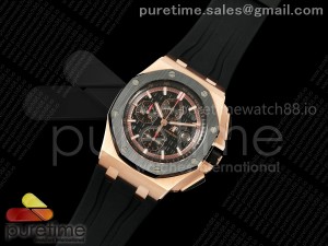Royal Oak Offshore 44mm RG Black Ceramic Bezel APF 1:1 Best Edition Black Dial on Black Rubber Strap A3126 V2