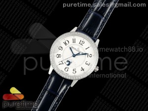 Rendez-Vous Night & Day SS APSF 1:1 Best Edition White Dial Diamonds Bezel on Blue Leather Strap SA898