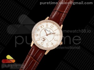 Rendez-Vous Night & Day RG APSF 1:1 Best Edition White Dial Diamonds Bezel on Brown Leather Strap SA898