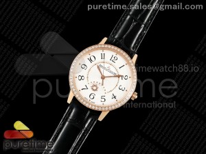 Rendez-Vous Night & Day RG APSF 1:1 Best Edition White Dial Diamonds Bezel on Black Leather Strap SA898