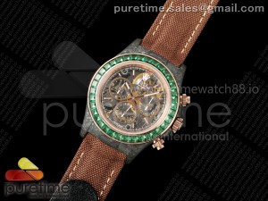 Daytona Artisans Black Carbon DIWF Best Edition Skeleton Dial Green Crystal Bezel on Brown Nylon Strap SA4130