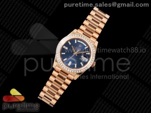 DayDate 40 RG QF 1:1 Best Edition Blue Crystal Dial Diamonds Bezel on President Bracelet A2836 V5 (Gain Weight)