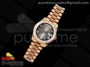 DayDate 40 RG QF 1:1 Best Edition Gray Ombre Roman Dial Diamonds Bezel on President Bracelet A2836 V5 (Gain Weight)