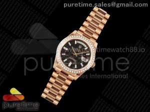 DayDate 40 RG QF 1:1 Best Edition Eisenkiesel Crystal Dial Diamonds Bezel on President Bracelet A2836 V5 (Gain Weight)