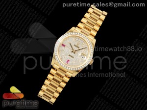 DayDate 40 YG QF 1:1 Best Edition Full Diamonds Dial Diamonds Bezel on President Bracelet A2836 V5 (Gain Weight)