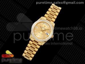 DayDate 40 YG QF 1:1 Best Edition YG Crystal Dial Diamonds Bezel on President Bracelet A2836 V5 (Gain Weight)