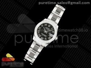 DateJust 31 SS ARF 1:1 Best Edition Black Roman Dial Diamonds Bezel on Oyster Bracelet ETA2688
