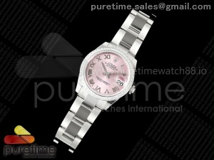 DateJust 31 SS ARF 1:1 Best Edition Pink Roman Dial Diamonds Bezel on Oyster Bracelet ETA2688