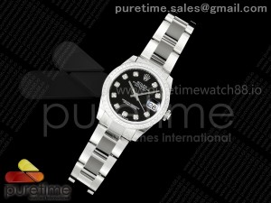 DateJust 31 SS ARF 1:1 Best Edition Black Diamonds Dial Diamonds Bezel on Oyster Bracelet ETA2688