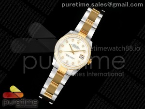 DateJust 31 SS/YG ARF 1:1 Best Edition White MOP Diamonds Dial Diamonds Bezel on Oyster Bracelet ETA2688