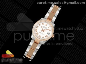 DateJust 31 SS/RG ARF 1:1 Best Edition White MOP Roman Dial Diamonds Bezel on Oyster Bracelet ETA2688