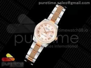 DateJust 31 SS/RG ARF 1:1 Best Edition Pink Roman Dial Diamonds Bezel on Oyster Bracelet ETA2688