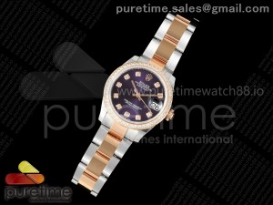 DateJust 31 SS/RG ARF 1:1 Best Edition Purple Diamonds Dial Diamonds Bezel on Oyster Bracelet ETA2688