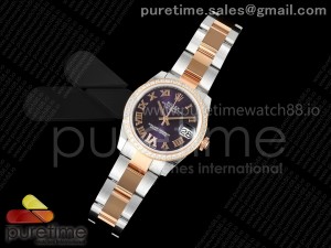 DateJust 31 SS/RG ARF 1:1 Best Edition Purple Roman Dial Diamonds Bezel on Oyster Bracelet ETA2688