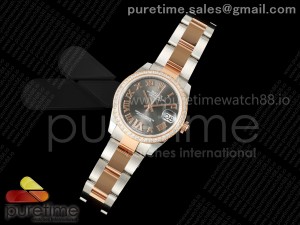 DateJust 31 SS/RG ARF 1:1 Best Edition Gray Roman Dial Diamonds Bezel on Oyster Bracelet ETA2688