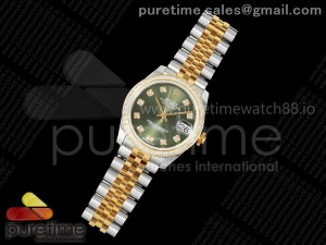 DateJust 31 SS/YG ARF 1:1 Best Edition Green Diamonds Dial Diamonds Bezel on Jubilee Bracelet ETA2688