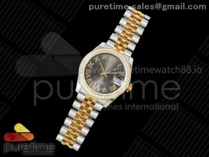 DateJust 31 SS/YG ARF 1:1 Best Edition Gray Roman Dial Diamonds Bezel on Jubilee Bracelet ETA2688