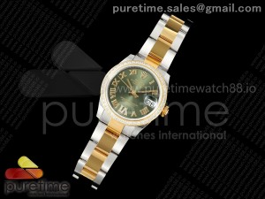 DateJust 31 SS/YG ARF 1:1 Best Edition Green Roman Dial Diamonds Bezel on Oyster Bracelet ETA2688