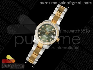 DateJust 31 SS/YG ARF 1:1 Best Edition Green Diamonds Dial Diamonds Bezel on Oyster Bracelet ETA2688