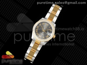 DateJust 31 SS/YG ARF 1:1 Best Edition Gray Roman Dial Diamonds Bezel on Oyster Bracelet ETA2688
