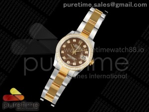 DateJust 31 SS/YG ARF 1:1 Best Edition Brown MOP Diamonds Dial Diamonds Bezel on Oyster Bracelet ETA2688