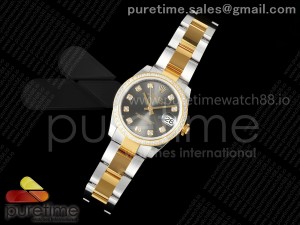 DateJust 31 SS/YG ARF 1:1 Best Edition Gray Diamonds Dial Diamonds Bezel on Oyster Bracelet ETA2688
