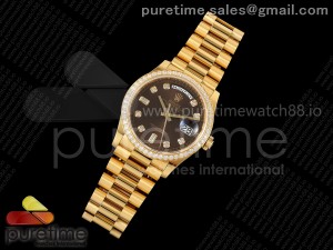 Day Date 36 YG RSF 1:1 Best Edition Brown Diamonds Dial Diamonds Bezel on YG Bracelet A2836