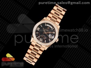 Day Date 36 RG RSF 1:1 Best Edition Eisenkiesel Roman Dial Diamonds Bezel on RG Bracelet A2836