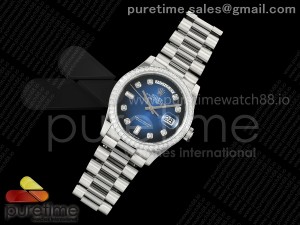 Day Date 36 SS RSF 1:1 Best Edition Blue Ombre Dial Diamonds Bezel on SS Bracelet A2836