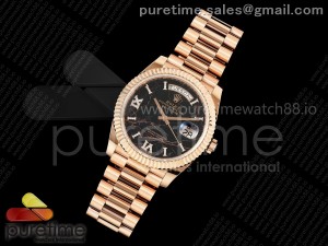 Day Date 40 RG RSF 1:1 Best Edition Eisenkiesel Diamonds Roman Dial on RG Bracelet A2836 (155g)
