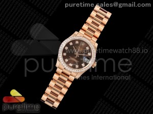 Datejust 31 RG RSF 1:1 Best Edition Brown Diamonds Dial Diamonds Bezel on RG Bracelet A2824