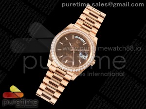 Day Date 40 RG RSF 1:1 Best Edition Brown Textured Dial Diamonds Bezel on RG Bracelet A2836 (155g)