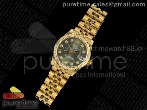 DateJust 31 YG RSF 1:1 Best Edition Green Diamonds Dial on Jubilee Bracelet A2824