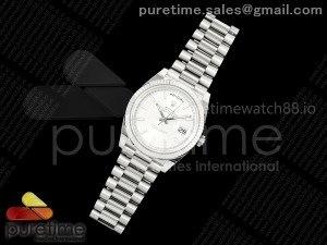 Day Date 40 SS 228236 THBF 1:1 Best Edition White Textured Stick Dial on President Bracelet VR3255 V3 (Gain Weight)