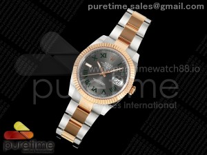 DateJust 41 126331 SS/RG ARF 1:1 Best Edition 904L Steel Gray Dial Green Roman on SS/RG Oyster Bracelet SH3235 (Weighted)