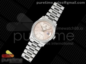 Day Date 36 SS 128239 KF 1:1 Best Edition Pink Crystal Dial on President Bracelet A2836 (Gain Weight)