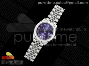 DateJust 31 Ladies Fluted Bezel SS THB 1:1 Best Edition Purple Roman Dial on Jubilee Bracelet A2236