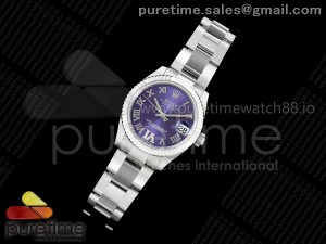 DateJust 31 Ladies Fluted Bezel SS THB 1:1 Best Edition Purple Roman Dial on Oyster Bracelet A2236