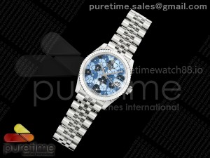 DateJust 31 Ladies Fluted Bezel SS THB 1:1 Best Edition Blue Flower Dial on Jubilee Bracelet A2236