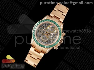 Daytona Arolla RG ADGF Best Edition Green Crystal Bezel Skeleton Dial on RG Oyster Bracelet SA4130