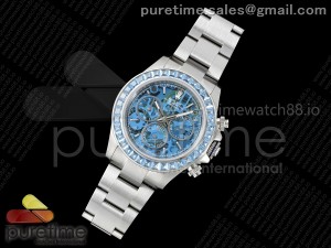 Daytona Arolla ADGF Best Edition Blue Crystal Skeleton Dial Diamonds Bezel on SS Oyster Bracelet SA4130