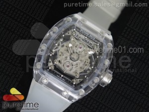 RM056 Transparent Case Black Bezel Skeleton Dial on White Rubber Strap MIYOTA 9015