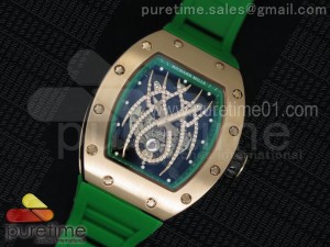 RM 19-01 Tourbillon RG Skeleton Spider Dial on Green Rubber Strap 6T51