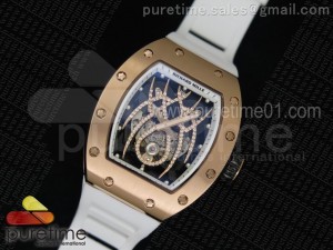 RM 19-01 Tourbillon RG Skeleton Spider Dial on White Rubber Strap 6T51