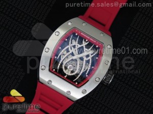 RM 19-01 Tourbillon SS Skeleton Spider Dial on Red Rubber Strap 6T51