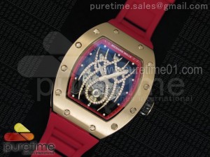 RM 19-01 Tourbillon RG Skeleton Spider Dial on Red Rubber Strap 6T51