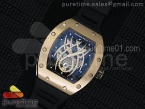 RM 19-01 Tourbillon RG Skeleton Spider Dial on Black Rubber Strap 6T51