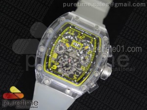 RM011 Transparent Case Yellow/Black Bezel Skeleton Dial on White Rubber Strap A7750